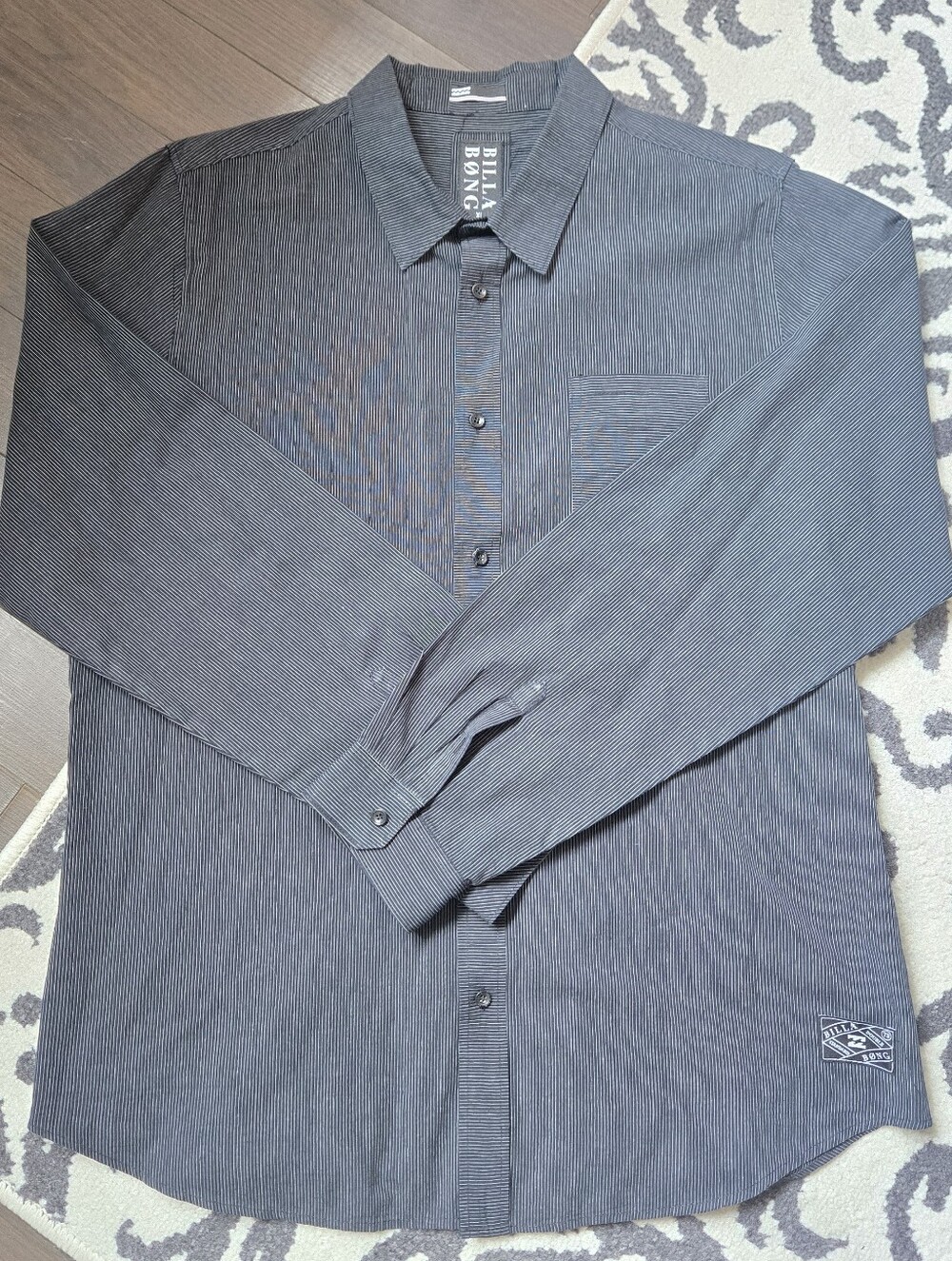 Billabong Men's Black Pinstripe Long-Sleeve Shirt
